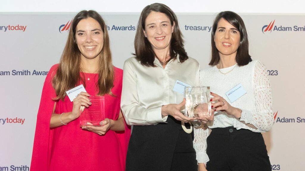 Photo of Aldana Caunedo, J.P. Morgan with Maria Teresa Aguerri Loriente and Ana de Guzman, ACCIONA Energía.