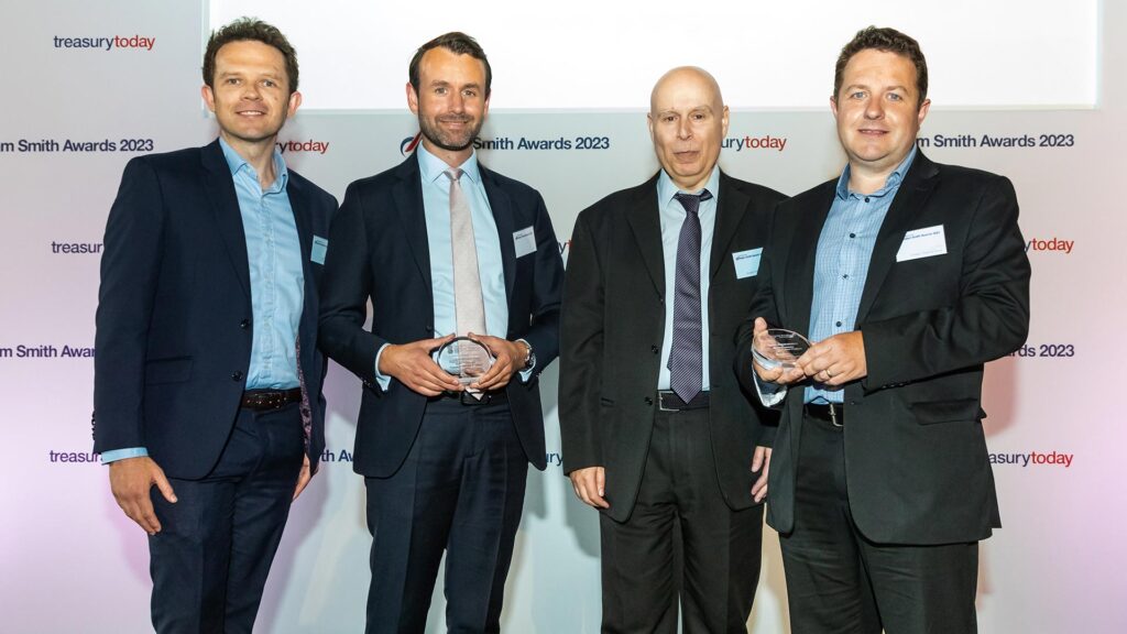 Photo of Shawn Whatley, Envision Pharma Group, Jack Counterman, J.P. Morgan, Alan Shepherd and Anthony Sargant, Envision Pharma Group.