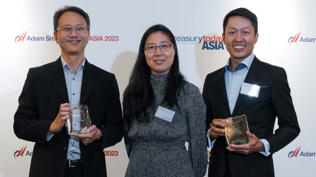 Photo of Shuo-yen Choo, Xiaoqing Dong, Storskogen Group AB and Andy Tan, J.P. Morgan.
