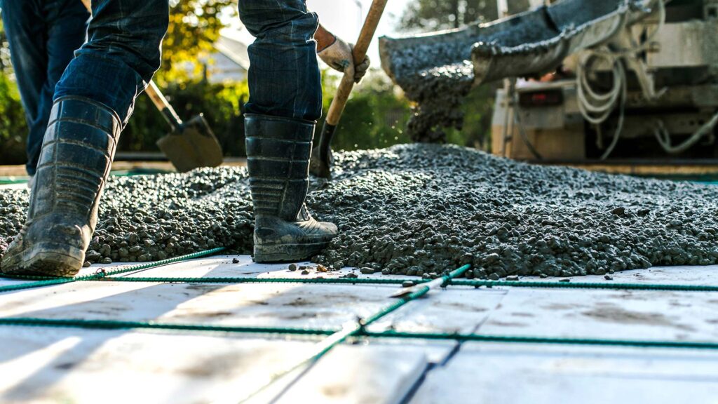 Cement mixer track pouring wet cement