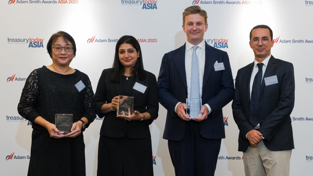 Photo of Wee Lee Loh, Thales Group, Ruchika Gupta, BNP Paribas, Aidan McDonald, Kyriba and Rachid Ouazizi, Thales Group.