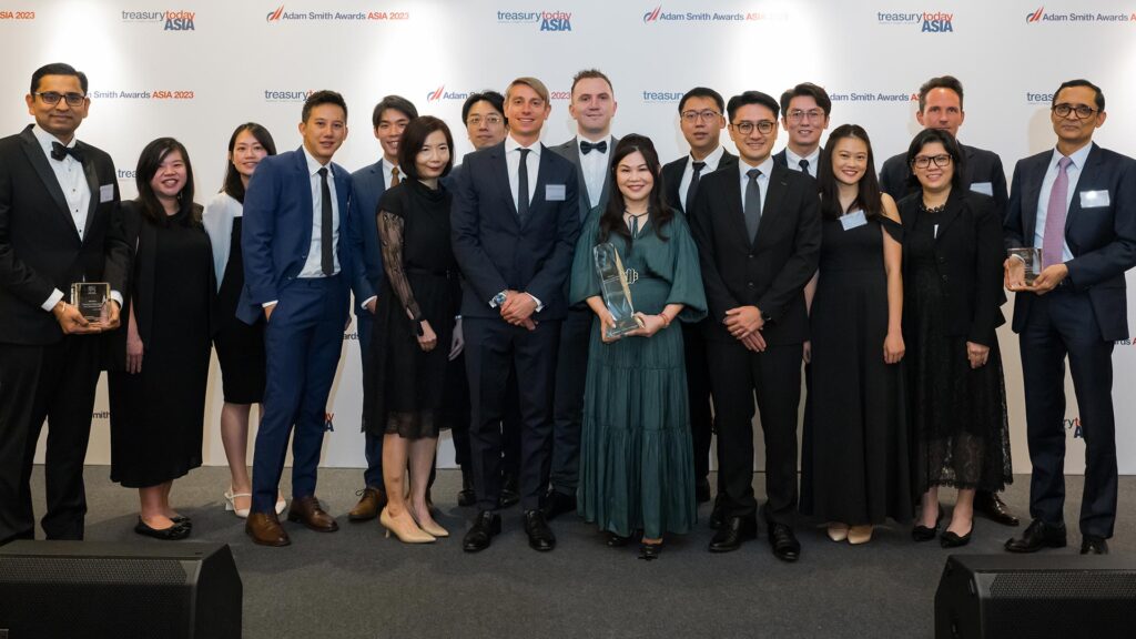Photo of Saurabh R Gupta, Jacqueline Lim, Citi, Velda Chan, Bryce Chua, Benjamin Tay, Jo Chua, Wayne Wang, Alexander Seelmann, Nicolas Crozet, Felicia Foong, Toh Yong Lee, Tay Jingmin, Yeow Zhi Xing, Esther Wong, Lorraine Ng, Nestlé Treasury Centre Asia-Pacific, Nicolas Van Peteghem, BNP and Aziz Parvez, Bank of America. Jenny Chang and Michelle Ng are not in the picture.
