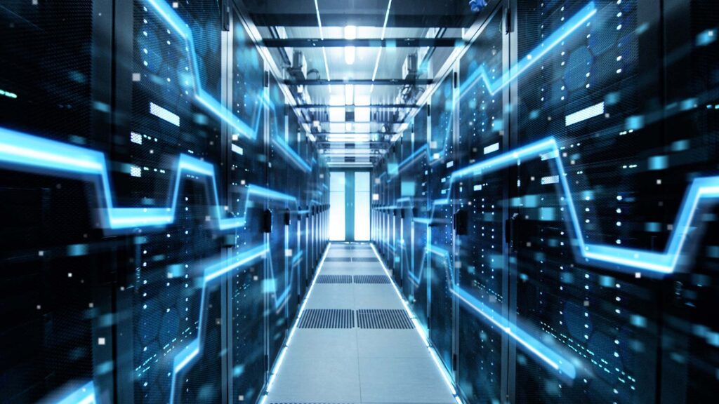 Corridor in a data centre server room