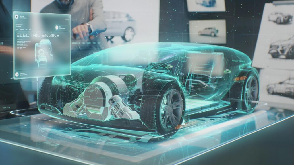 People digitally designing a car