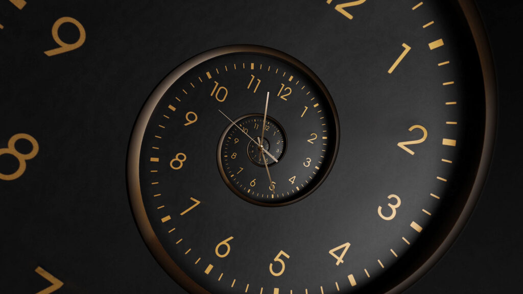 Concept of infinity time with a spiraling clock