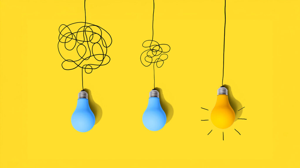 Simplifying complex ideas concept with lightbulbs