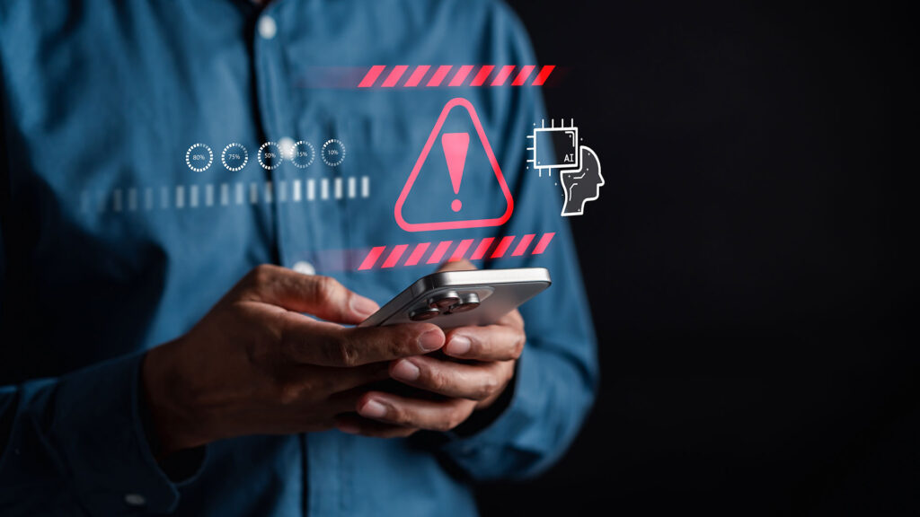 Warning alert pop up showing from a persons phone as they are using AI
